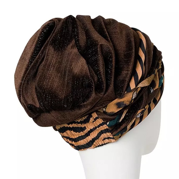 Lækker baggy Scarlet turban shiny brown og animal print hue med headband
