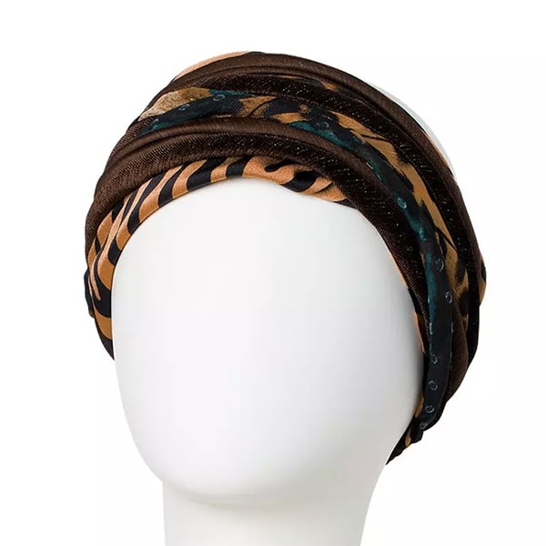 Scarlet turban shiny brown og animal print kommer med headband