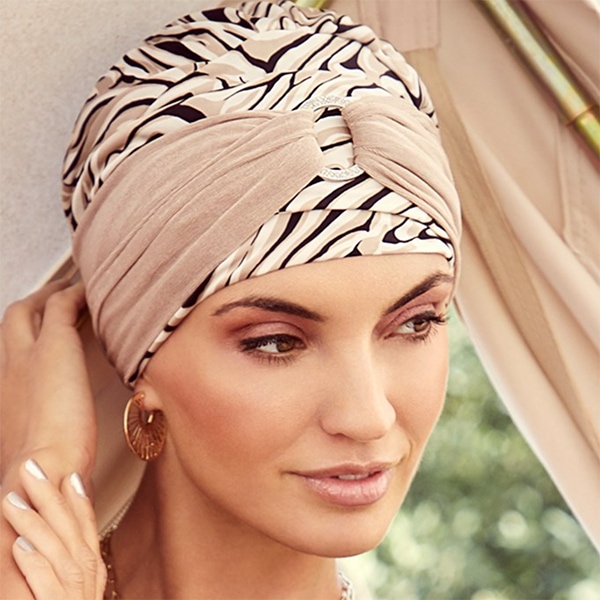 Boho Sienna turban sæt i Brown Zebra-design fra Christine Headwear