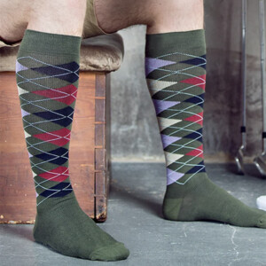 Grønne støttestrømper med Harlekin-mønster